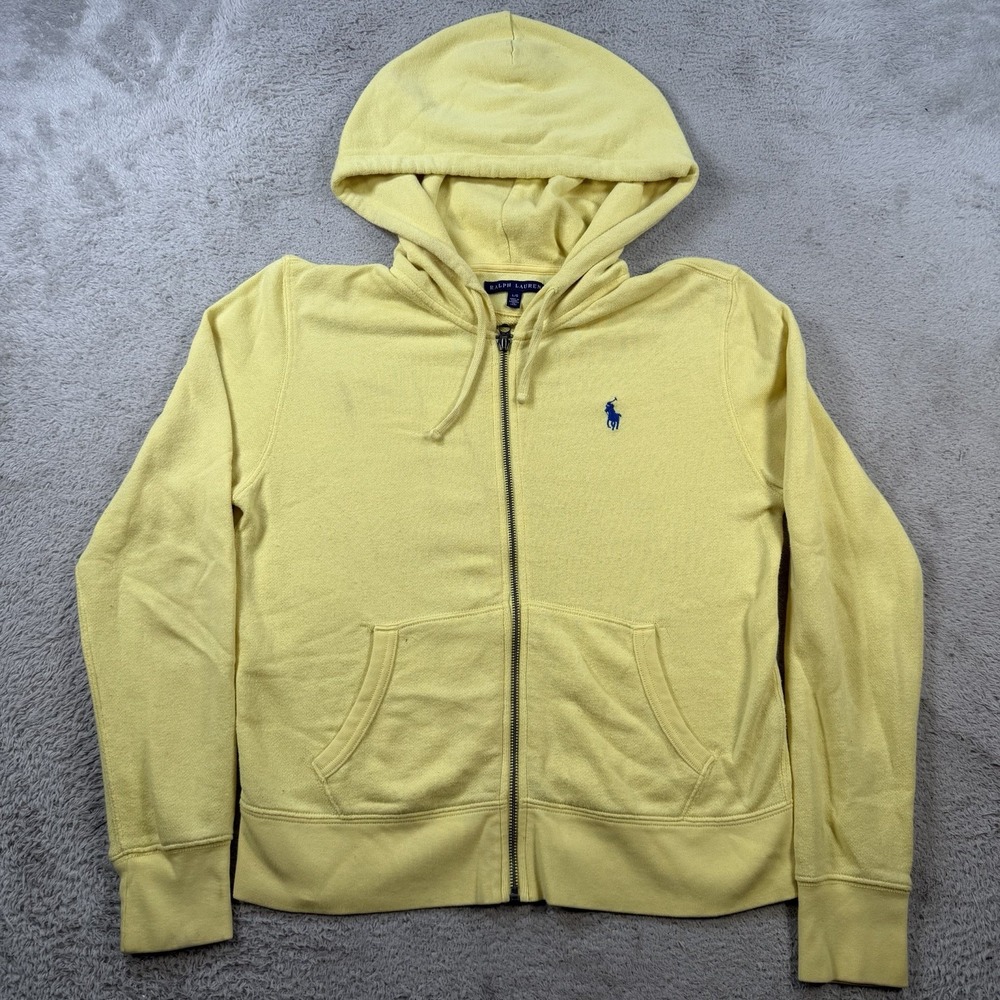 Ralph Lauren Hoodie Womens Large Yellow Full Zip Sweatshirt Jacket Pony Casual